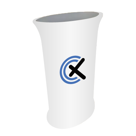 Messetheke ZIPP | B 56,5 cm x H 102 cm x T 39,7 cm | bedruckt